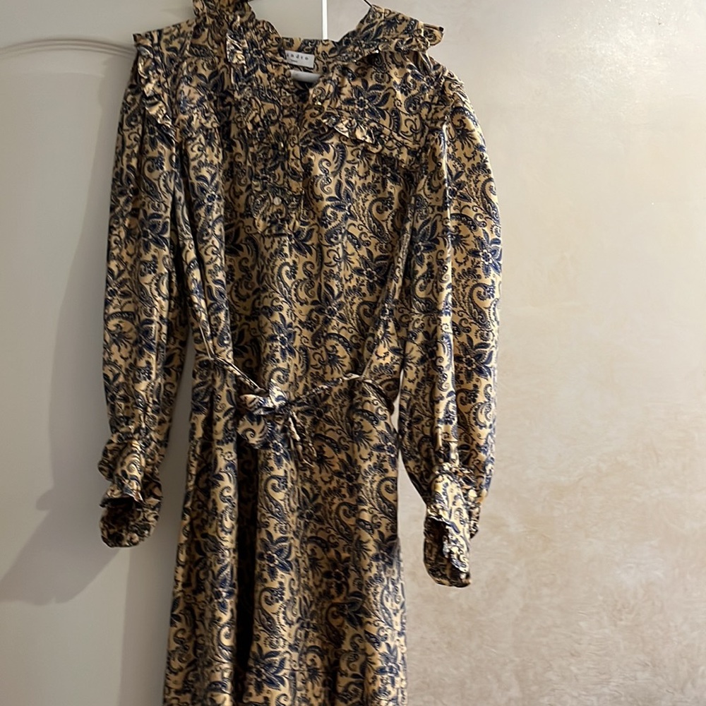 SANDRO Floral Print Mini Dress GOLD BLUE Mini Dresses - Picture 6 of 8